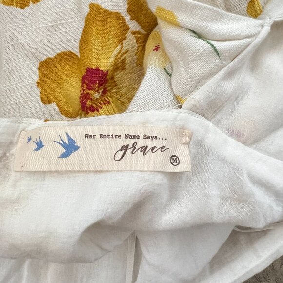 Grace Flower Vintage Linen Blend Summer Dress sz M - Picture 7 of 7